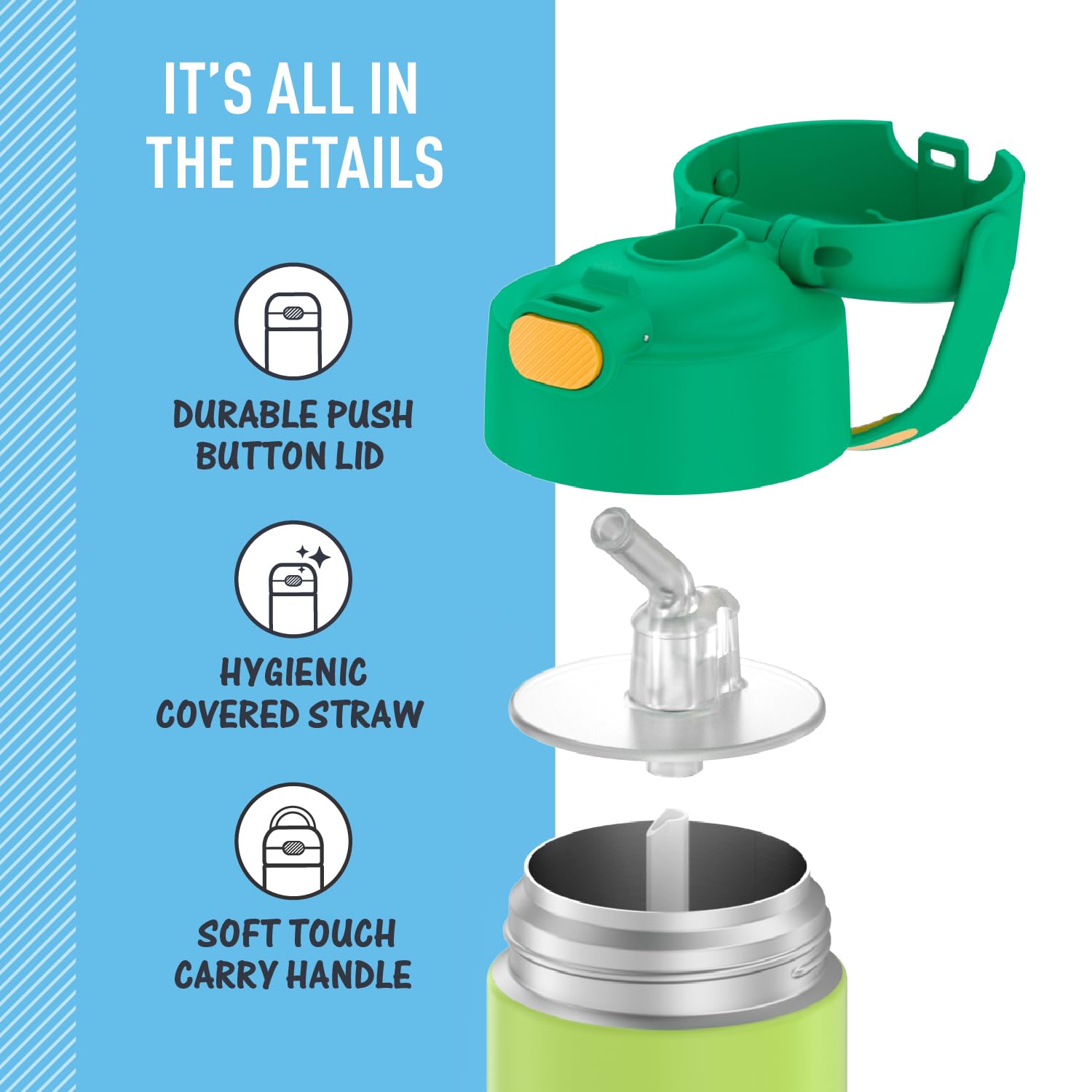 THERMOS FUNTAINER resistente a caídas, botella durable para uso diario y juego.