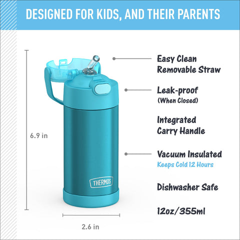 THERMOS FUNTAINER tapa-con-pajilla-integrada, higiene mejorada y beber sin derrames para niños.