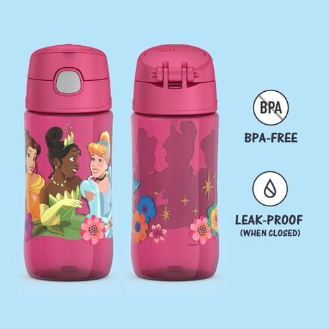 Thermos Funtainer Princesa con tapa y boquilla cubierta, evita gérmenes al beber.