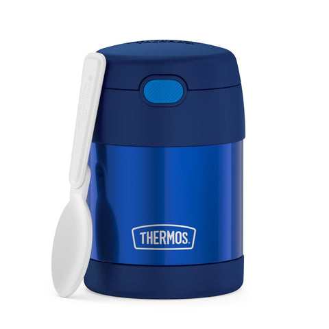 THERMOS FUNTAINER vista frontal navy mostrando diseño compacto y cierre seguro
