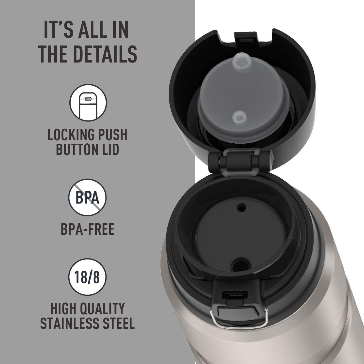 Construcción de acero 18/8 resistente de THERMOS para uso intensivo