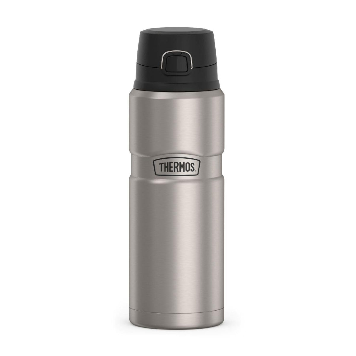 La botella THERMOS Stainless King en primer plano, ideal para aventuras al aire libre