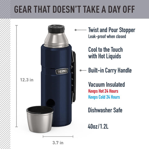 Tapa con vaso integrado THERMOS para servir bebidas fácilmente en cualquier ocasión.