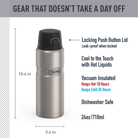 Tapa ventila de THERMOS Stainless King con boquilla amplia para flujo cómodo