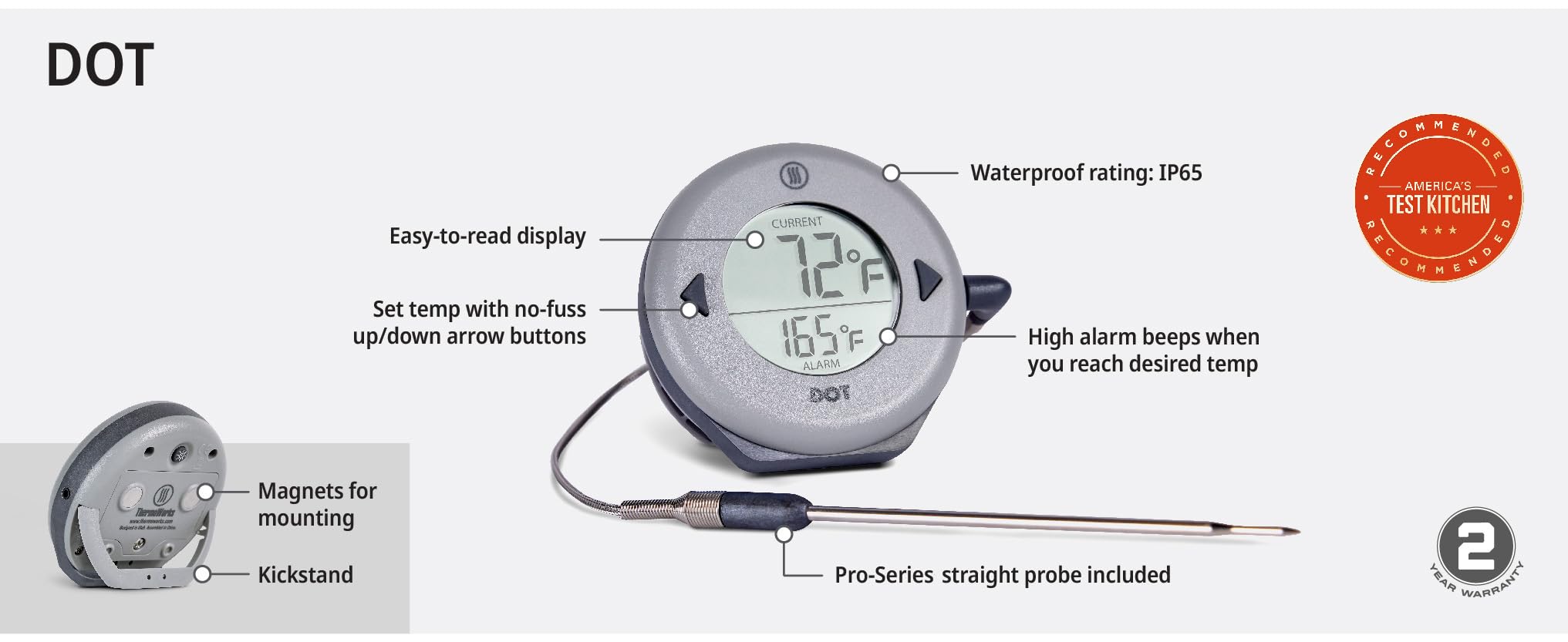 ThermoWorks DOT con rango de temperatura amplio para múltiples métodos.