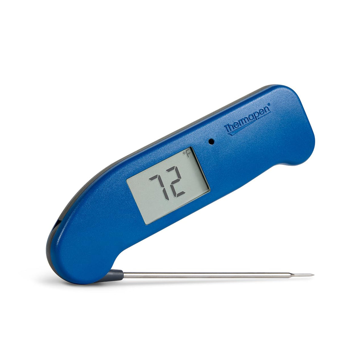 ThermoWorks Thermapen ONE en Azul Náutico muestra lectura instantánea precisa para cocinar.