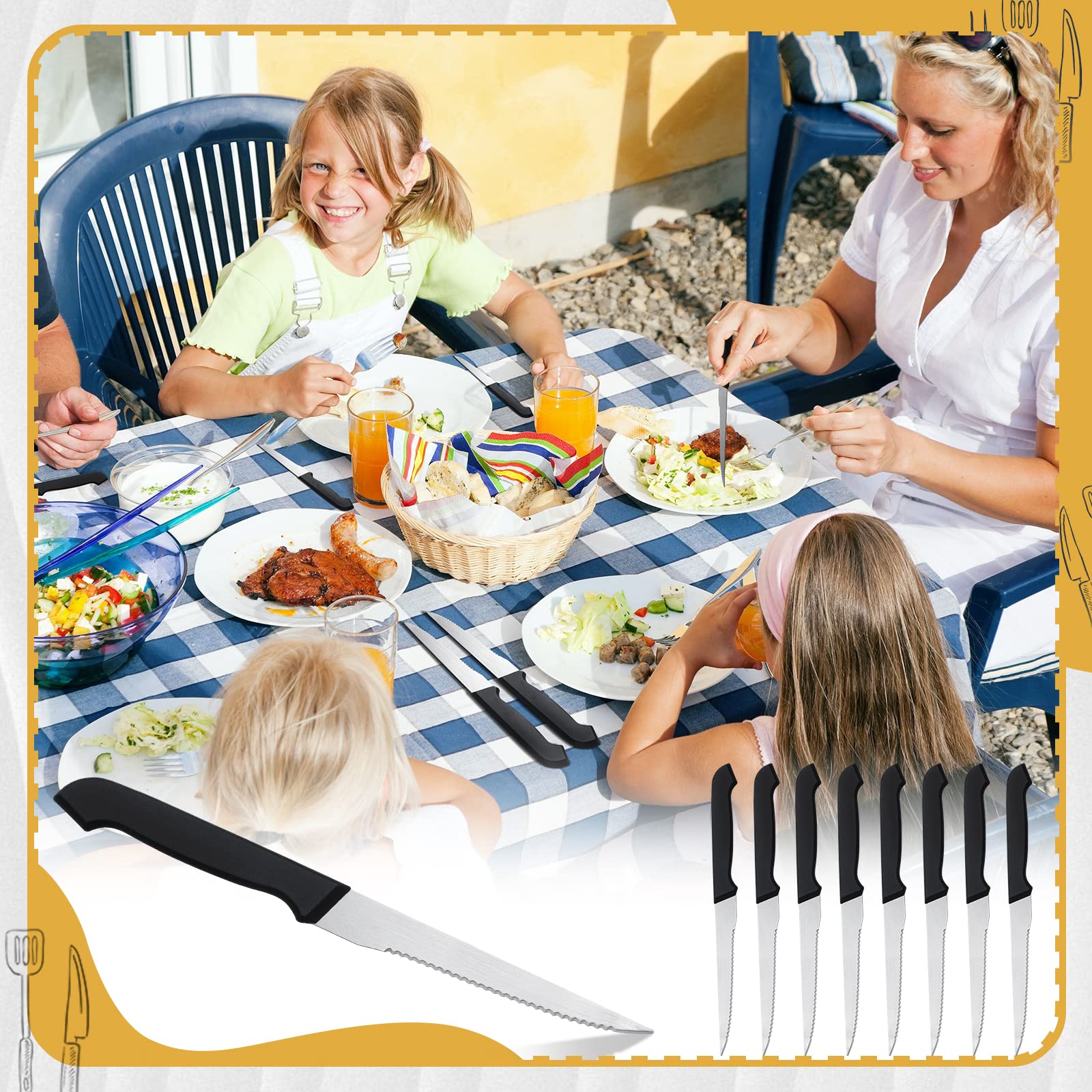 Therwen cuchillo bistec serrado, mango ergonómico para sujeción estable