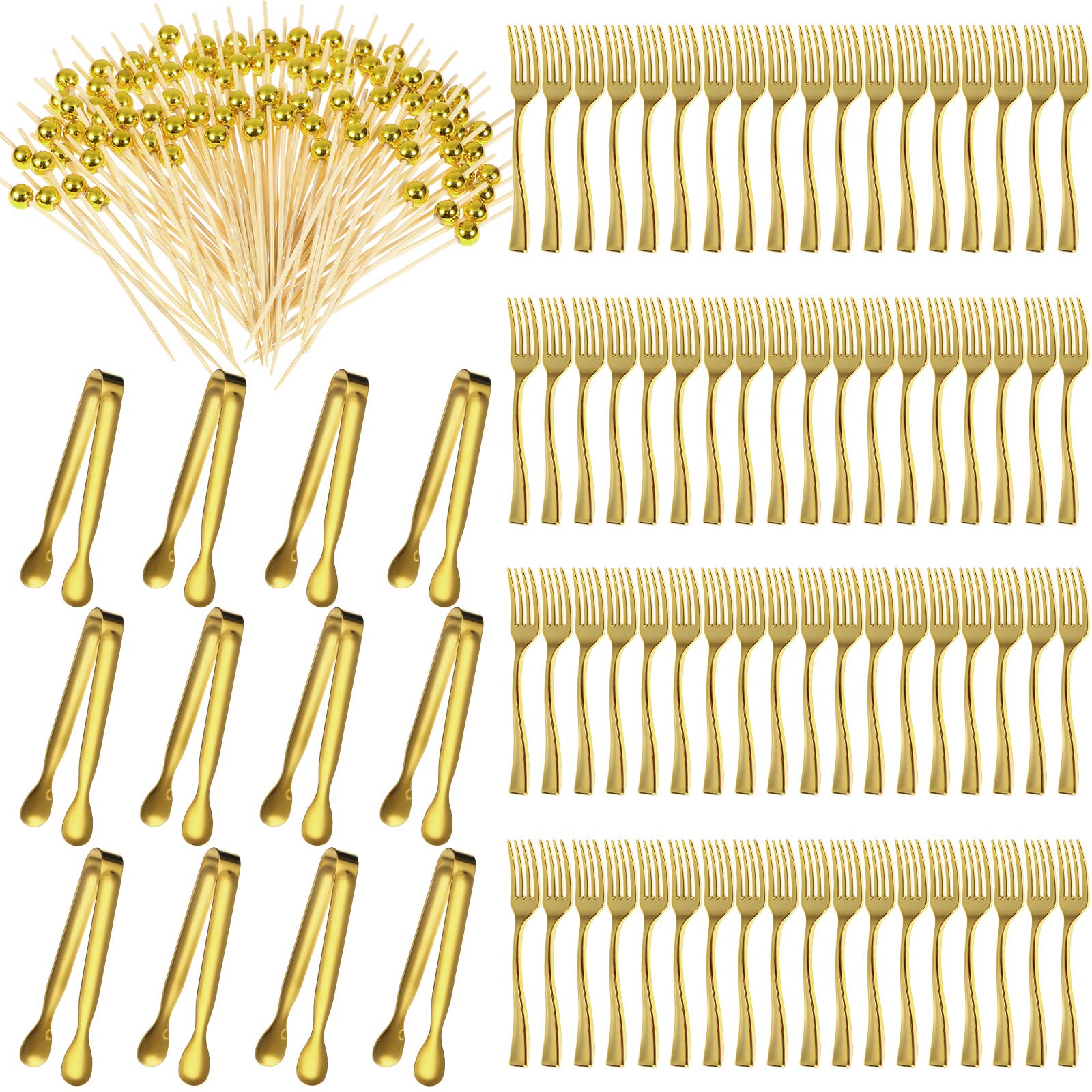 Therwen mini tenedores dorados para entremeses, servicio elegante