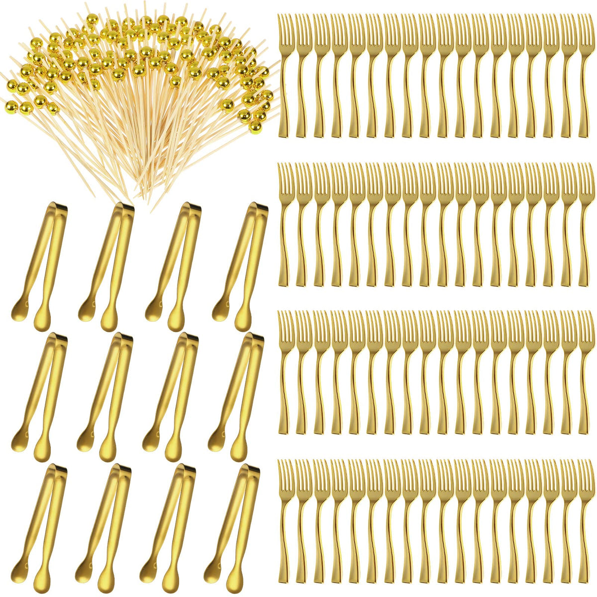 Therwen mini tenedores dorados para entremeses, servicio elegante