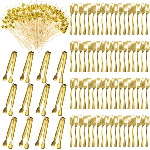 Therwen mini tenedores dorados para entremeses, servicio elegante