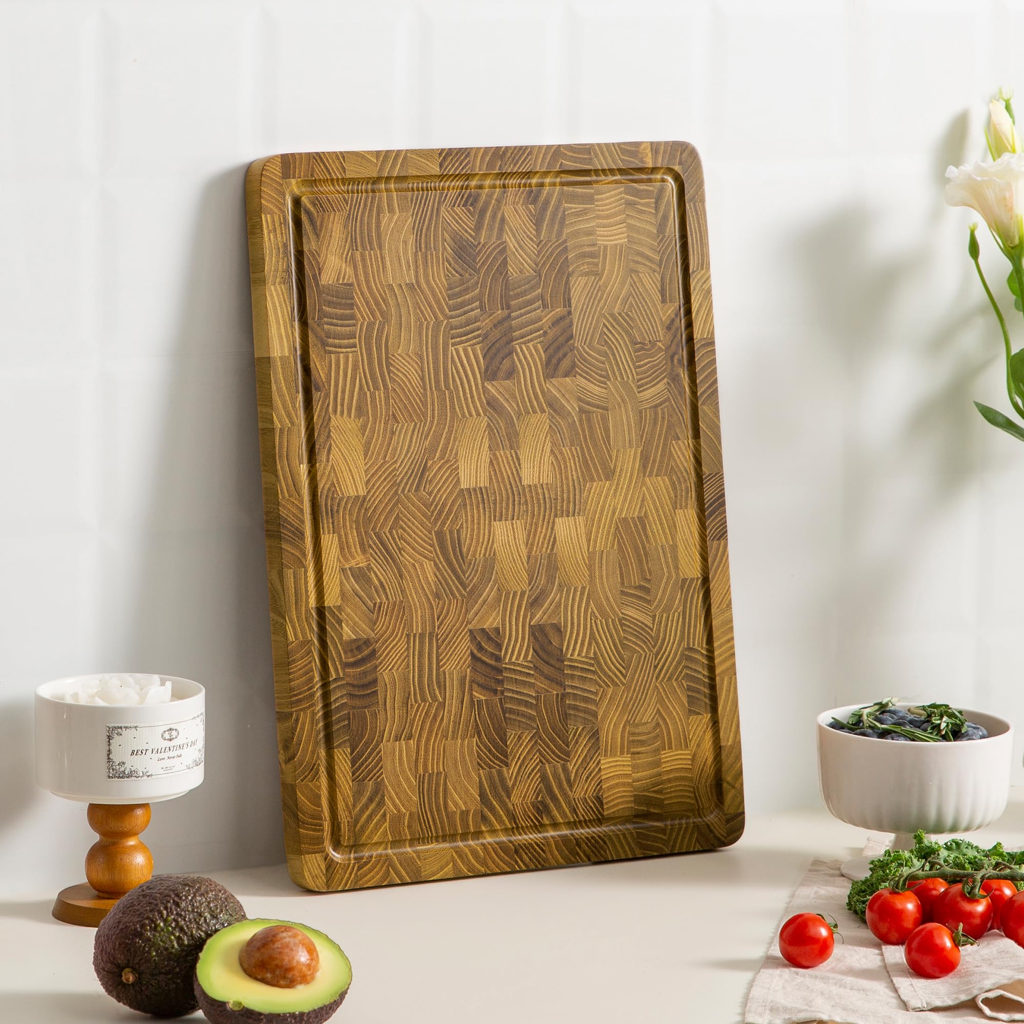thetchry tabla teca para cortar carnes y verduras con surcos