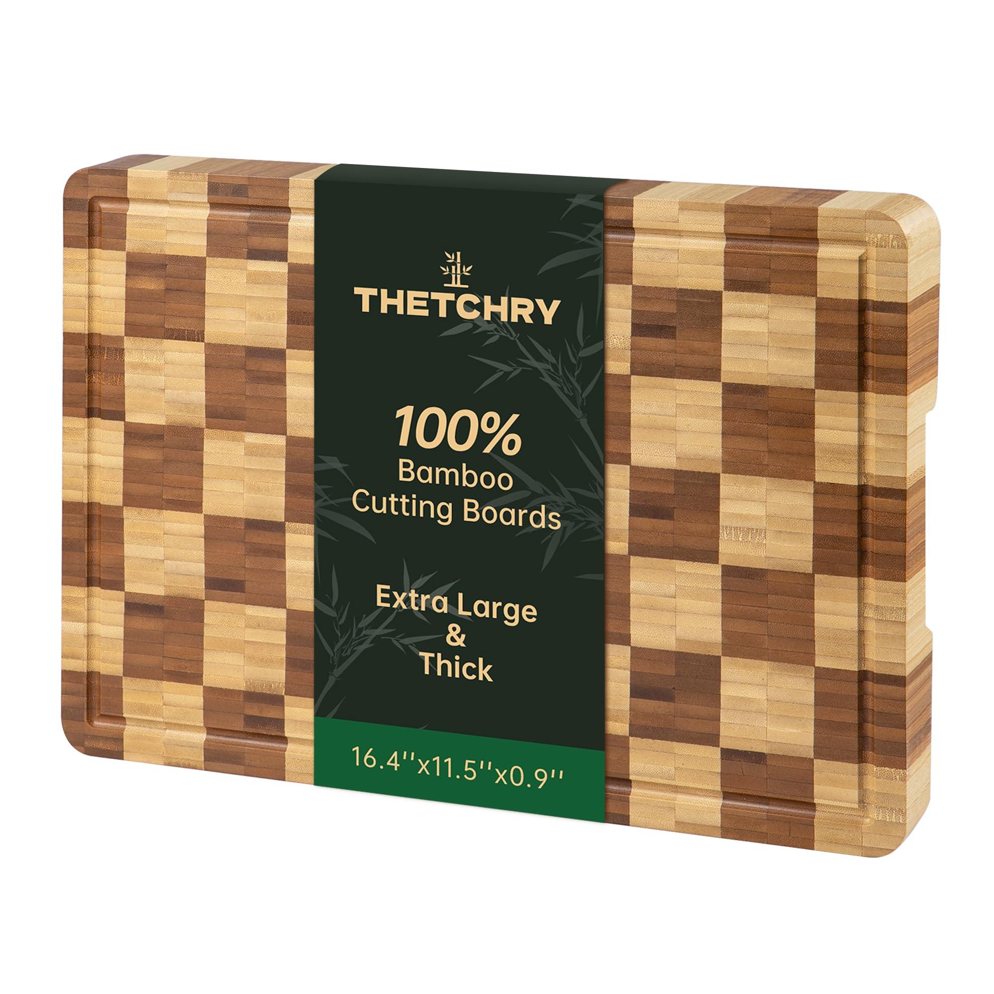 Thetchry tabla de corte bambú, frente, grano final resistente para uso diario.
