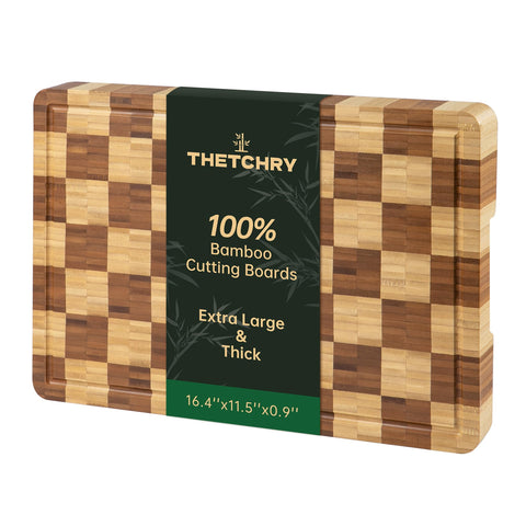 Thetchry tabla de corte bambú, frente, grano final resistente para uso diario.