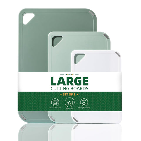 Tabla THETCHRY grande verde para carnes y pescados con base estable.