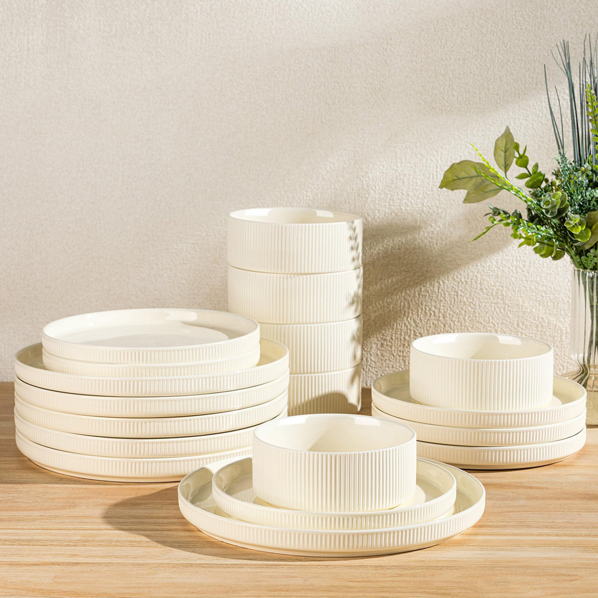 theterra conjunto cenas 18 piezas: vajilla beige para cenas elegantes y reuniones familiares
