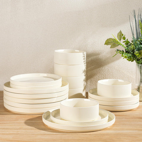 theterra conjunto cenas 18 piezas: vajilla beige para cenas elegantes y reuniones familiares