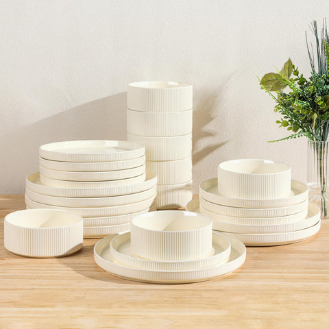 TheTerra platos cerámicos 24 piezas, diseño elegante para comidas diarias