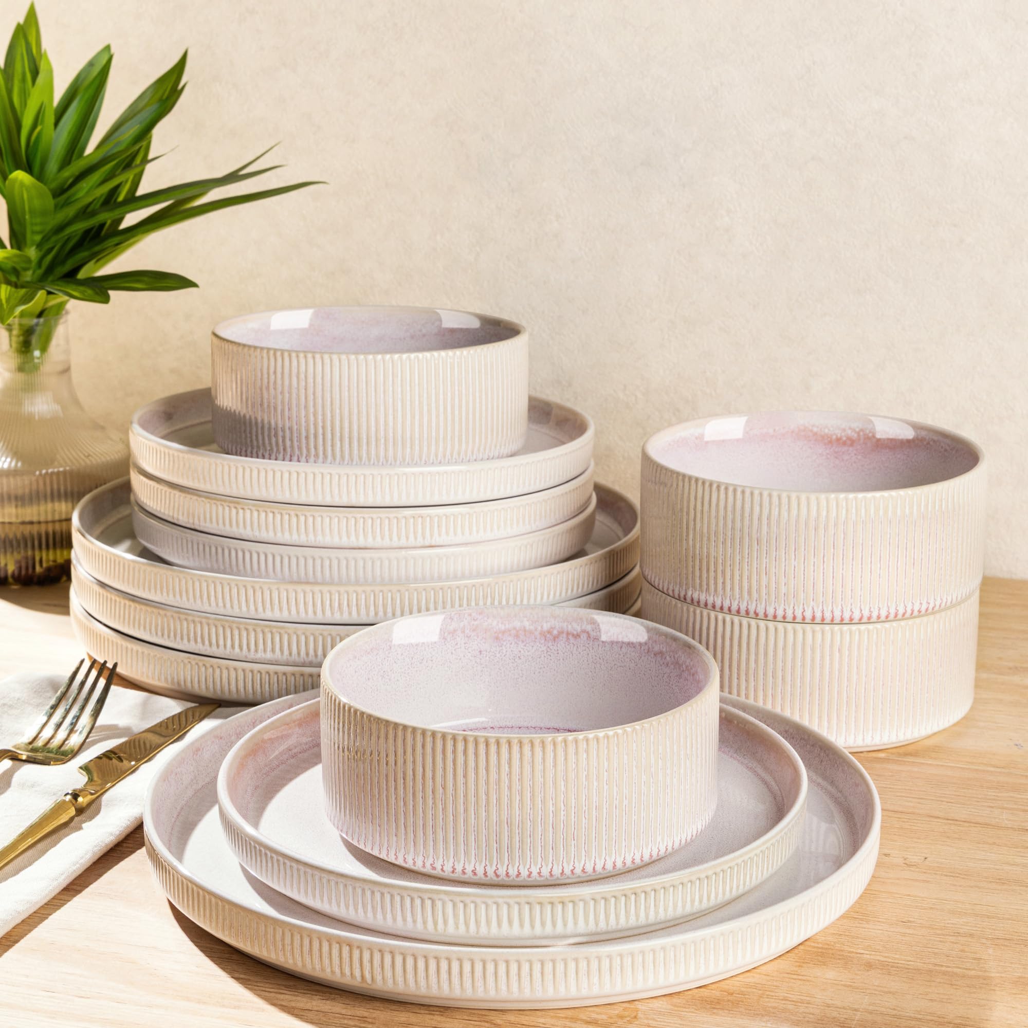 TheTerra placas-diner-primrose-rosa: vajilla duradera para cenas diarias.