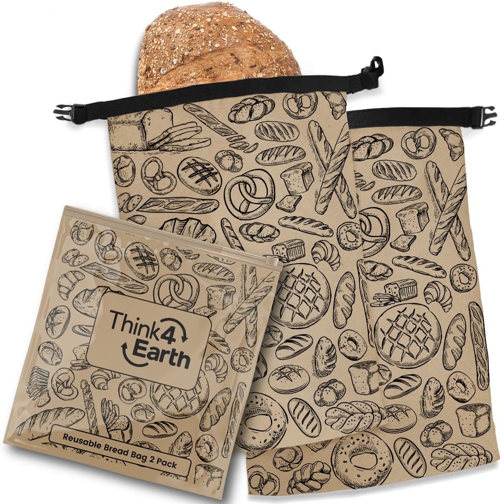 Think4Earth bolsas reutilizables marrón 2 piezas, para conservar pan casero sin desperdicio.