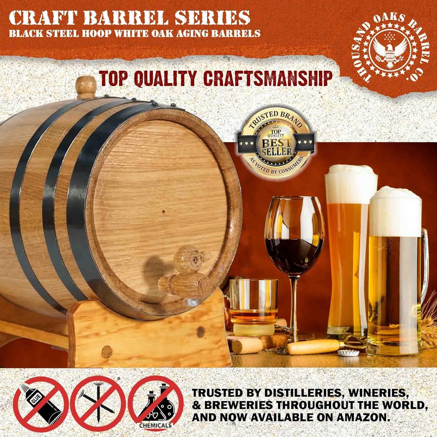 Interior curado de roble THOUSAND OAKS BARREL aporta notas aromáticas.