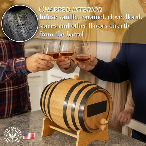 Soporte de madera incluido eleva THOUSAND OAKS BARREL en la encimera.