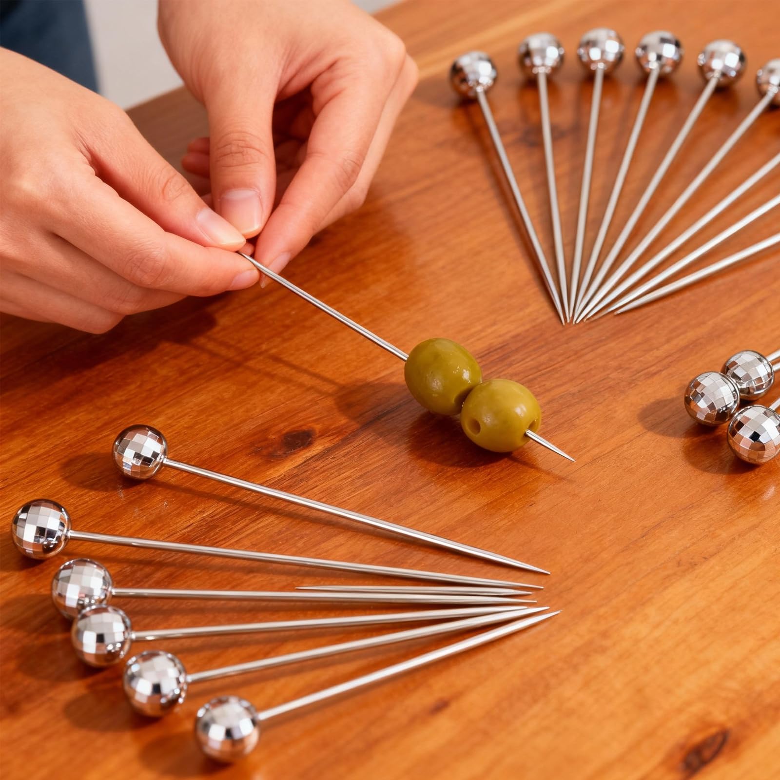 Threehoney brochetas versatiles para cocteles, frutas o aperitivos en reuniones.