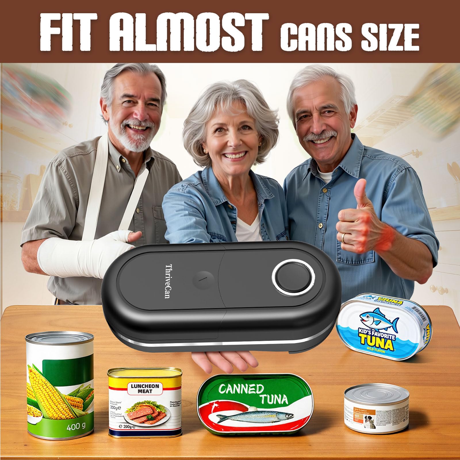 ThriveCan Abrelatas Eléctrico dispone de imán para levantar la tapa sin tocar bordes.