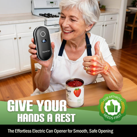 ThriveCan abrelatas eléctrico, imán inferior para retirar la tapa con seguridad.