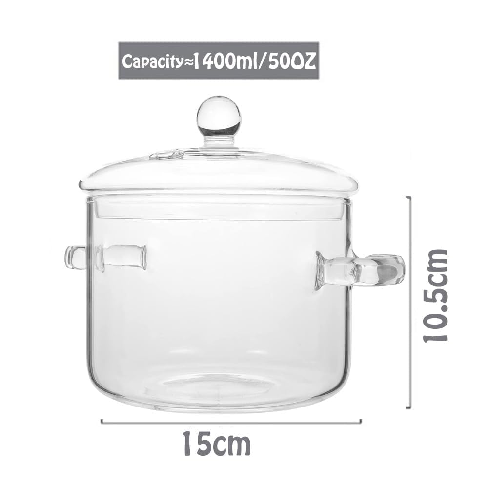 Olla Thsinde de cristal 1400 ml, vista lateral, diseño duradero y fácil limpieza.