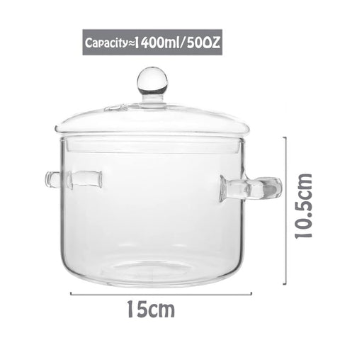 Olla Thsinde de cristal 1400 ml, vista lateral, diseño duradero y fácil limpieza.