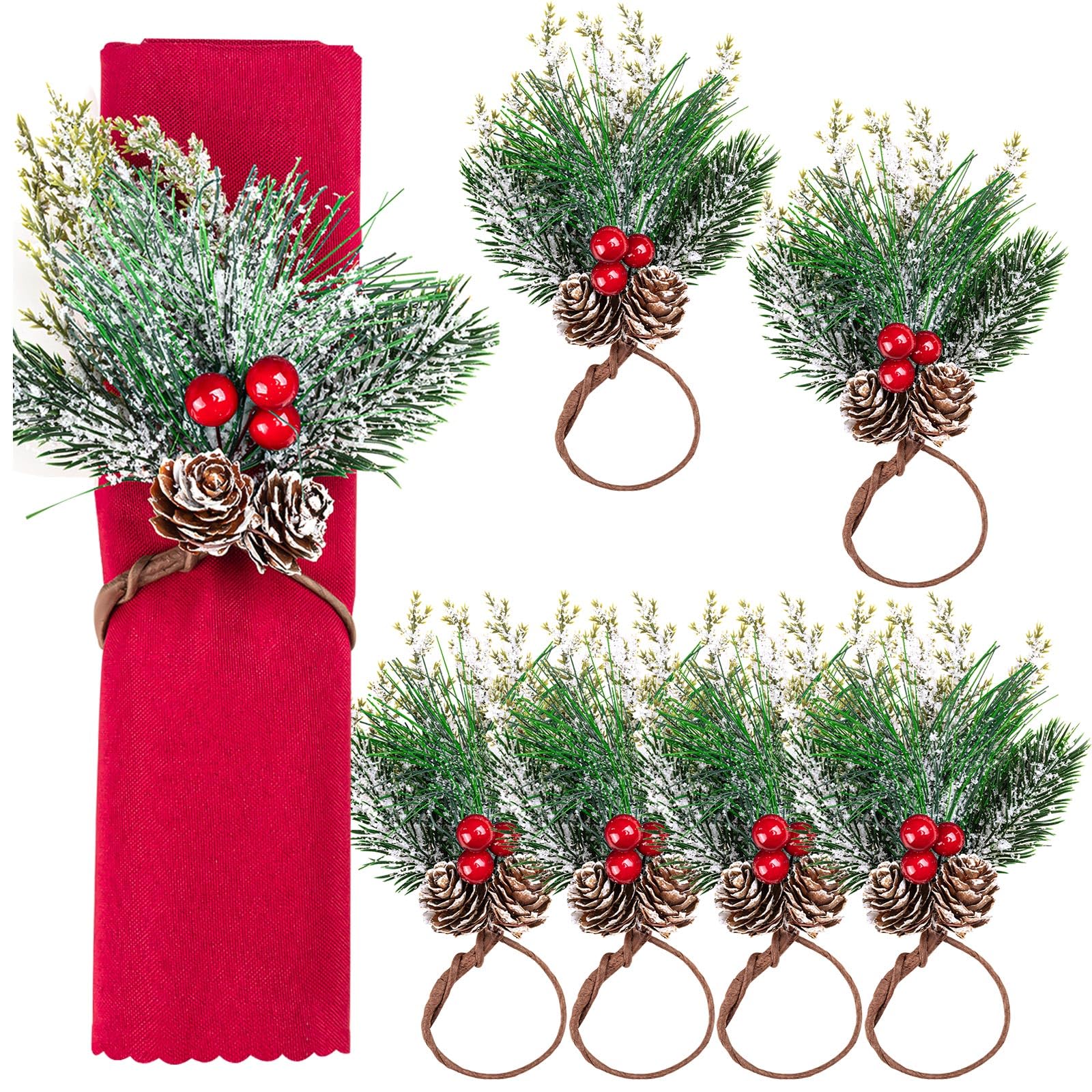 THSLSFX anillos para servilletas navidad con pinos y nieve para una mesa festiva.