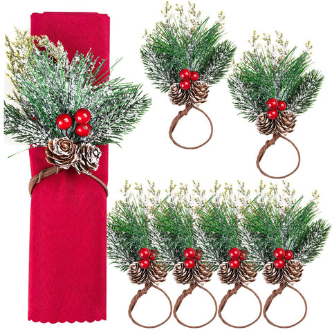 THSLSFX anillos para servilletas navidad con pinos y nieve para una mesa festiva.
