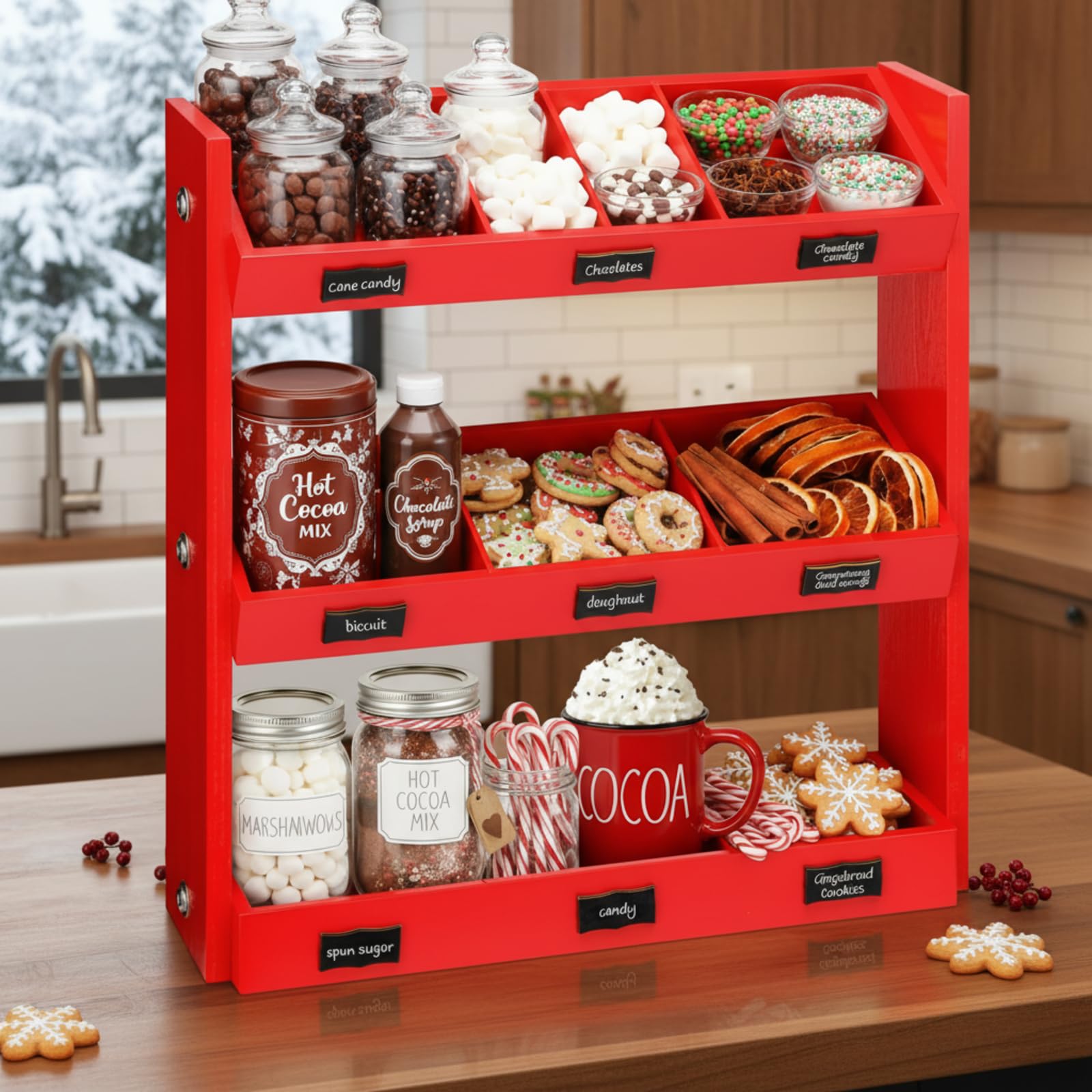 Thyle caja barra cacao navidad frente: vista frontal que muestra almacenamiento práctico para cacao y decoraciones