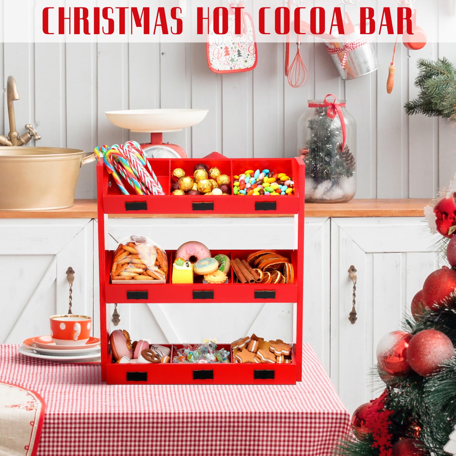 Thyle caja barra cacao navidad tres-niveles: organización clara para tazas, palitos y galletas