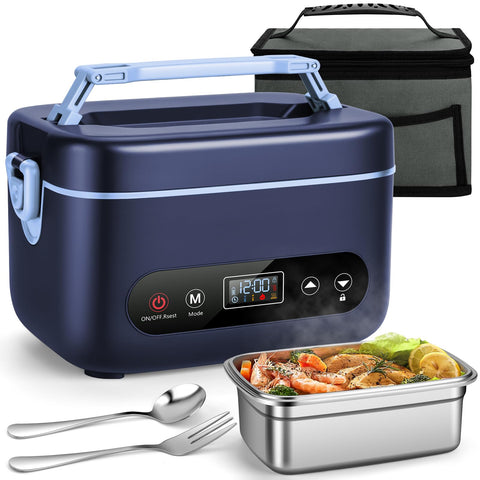 Lonchera THZDMI eléctrica azul, ideal para llevar comidas calientes en la oficina.
