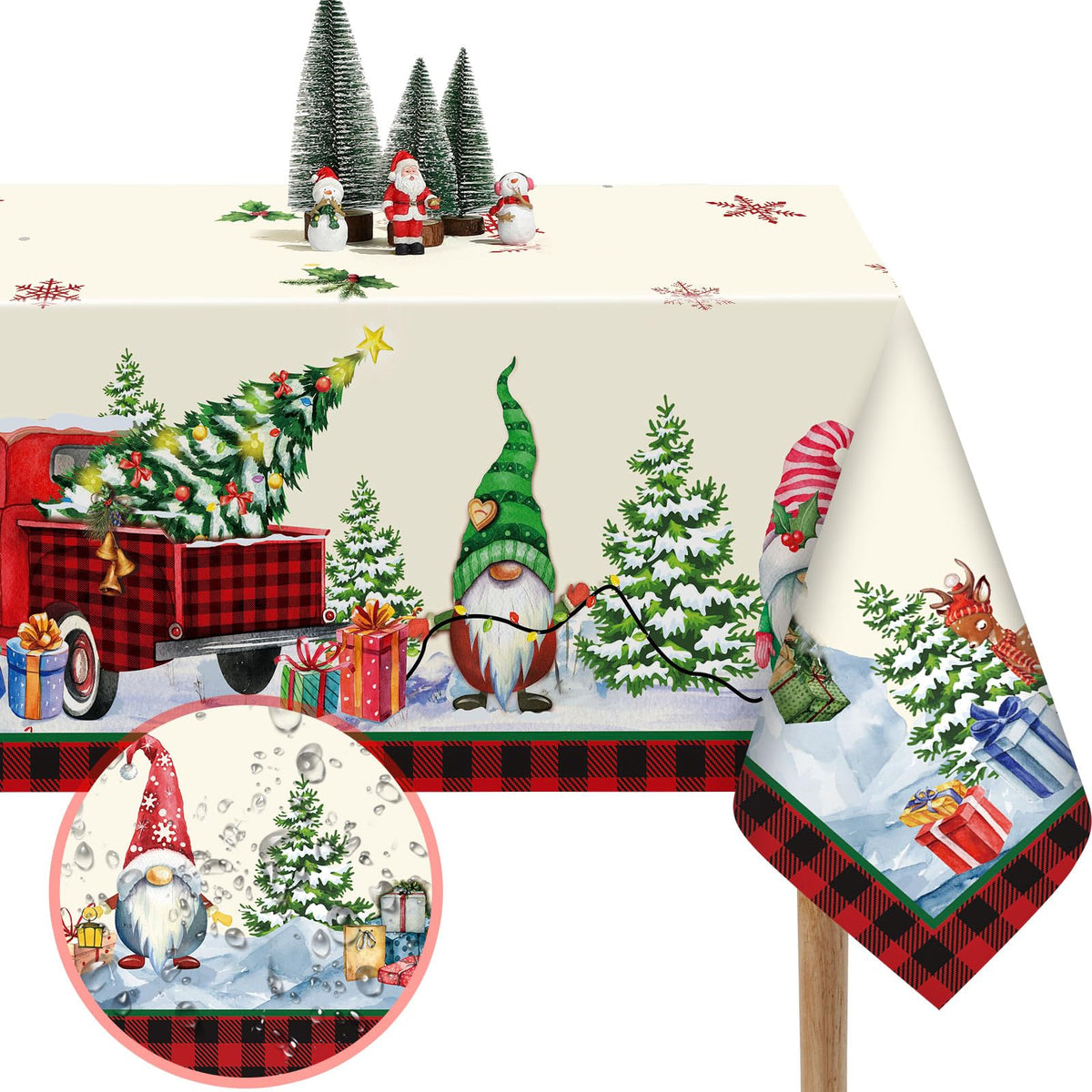 Mantel navideño Tiamon con muñeco de nieve, ideal para ambientar la mesa festiva.
