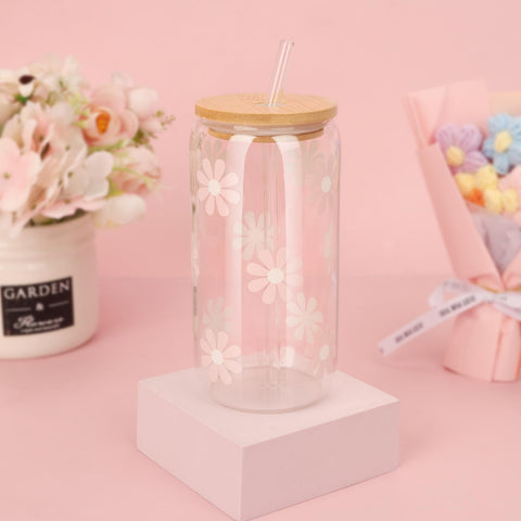 Vaso de margaritas Tian Dian de 16 onzas para café frío o té floral.