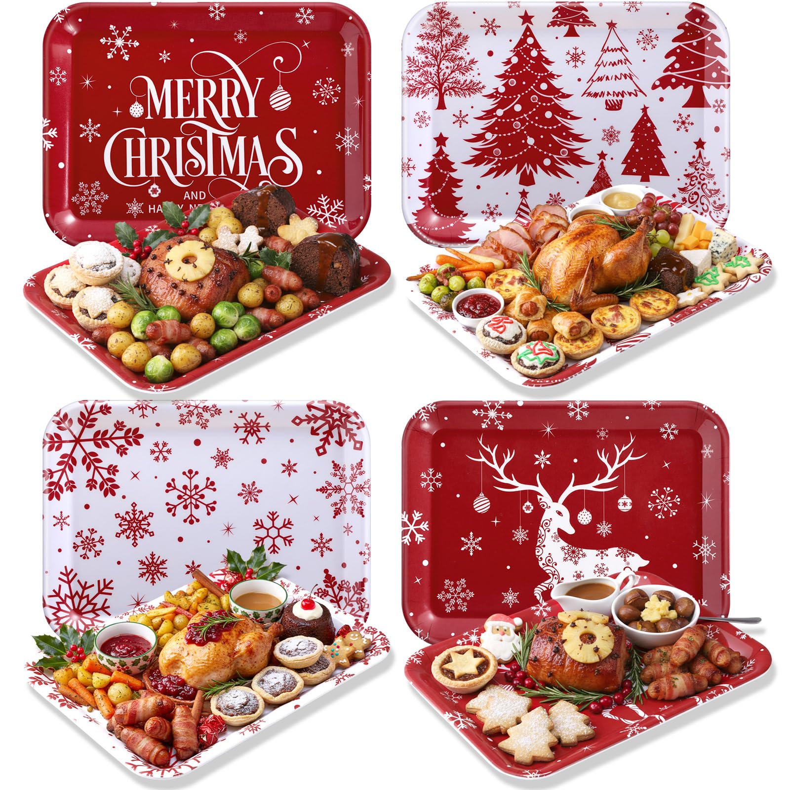 Bandeja Tiangrid Navidad rectangular roja y blanca para aperitivos festivos