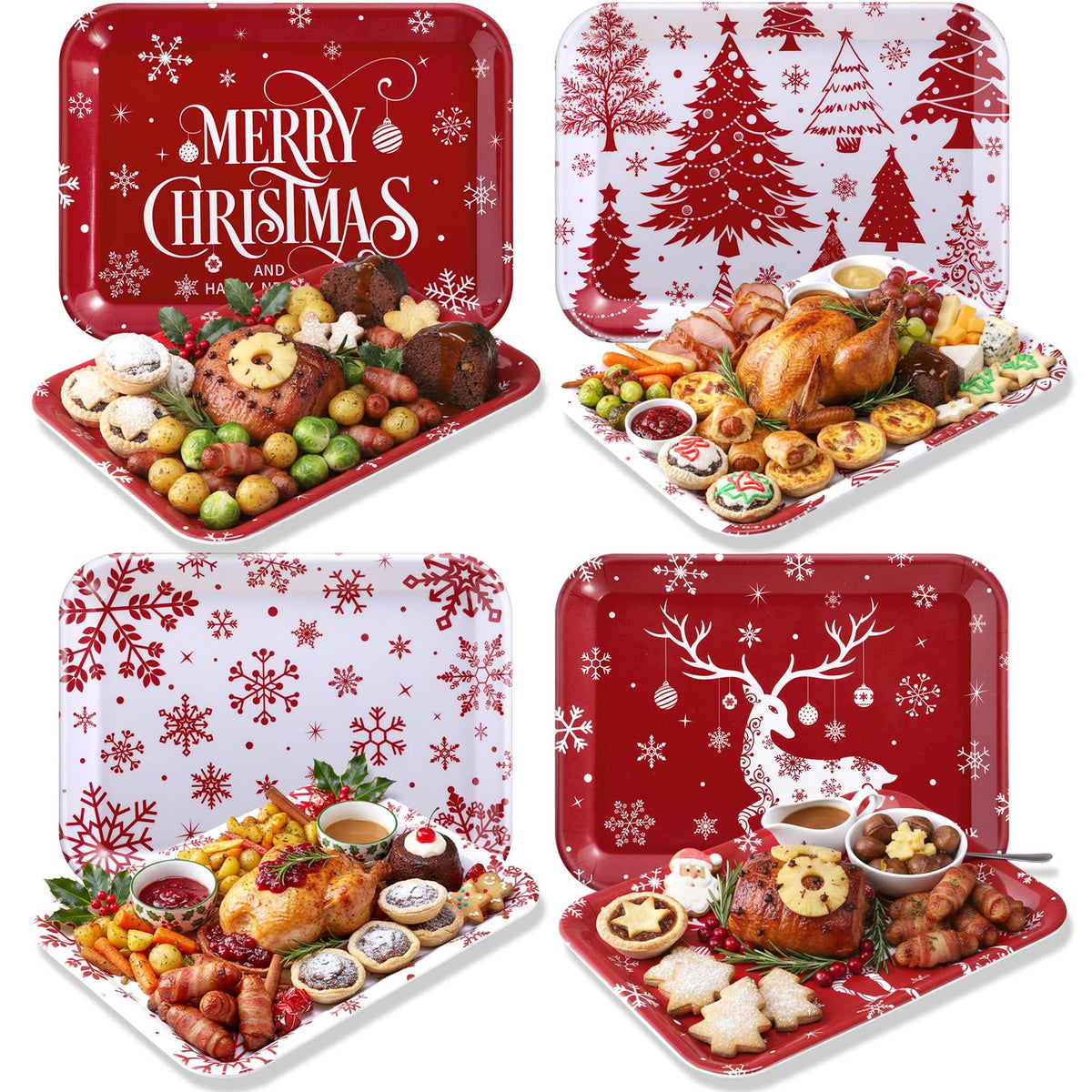 Bandeja Tiangrid Navidad rectangular roja y blanca para aperitivos festivos