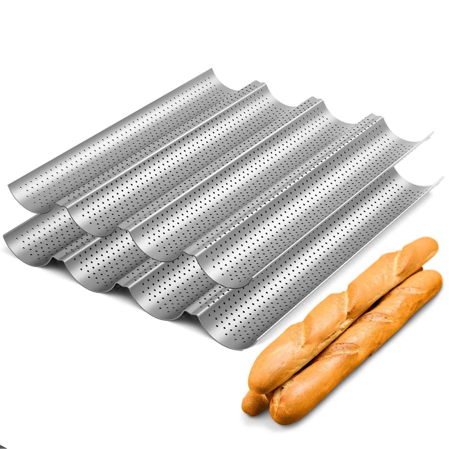 Bandeja perforada Tiawudi para baguette 15x13, hornea panes crujientes.