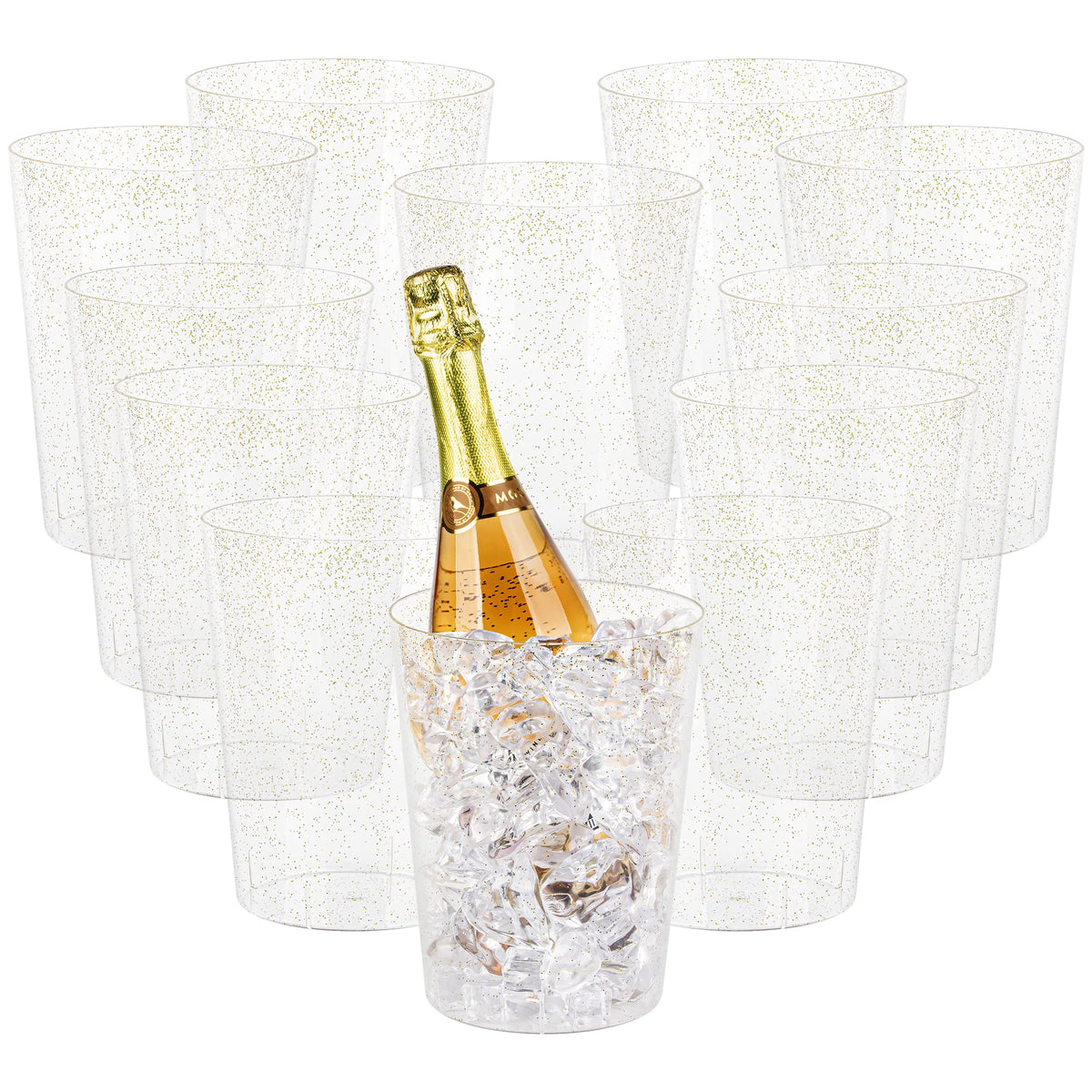Cubo de hielo Tiawudi con brillo dorado, ideal para bodas y recepciones.