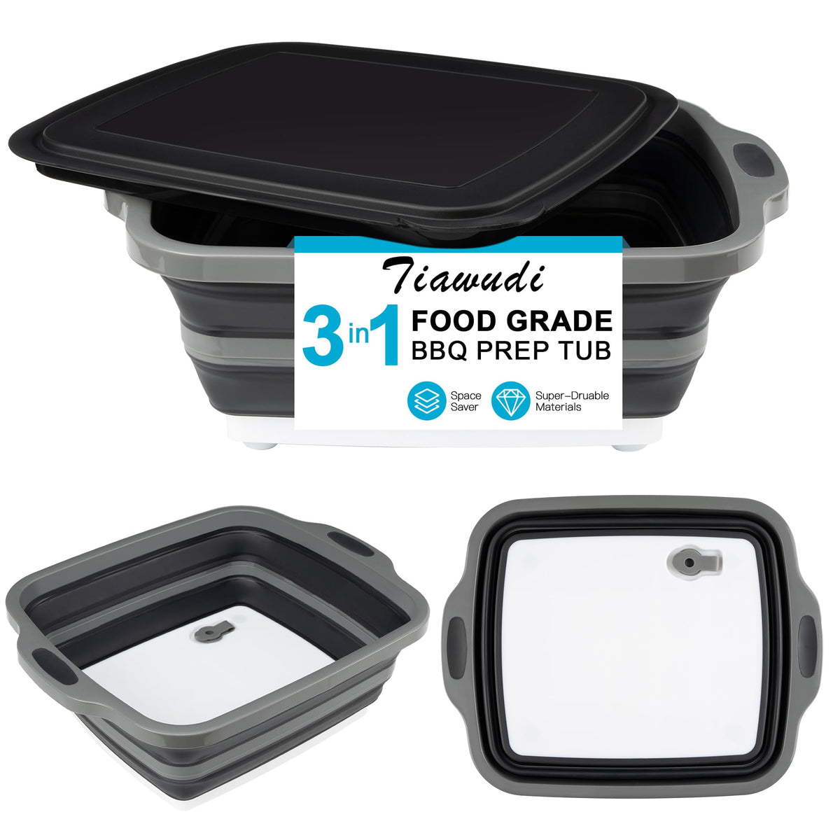 Tiawudi tabla de cortar plegable con contenedor para ahorrar espacio en la cocina