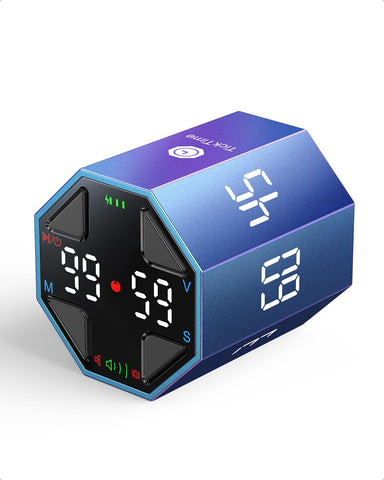 Ticktime Cubo Pomodoro frente: gestión rápida del tiempo en la mesa.
