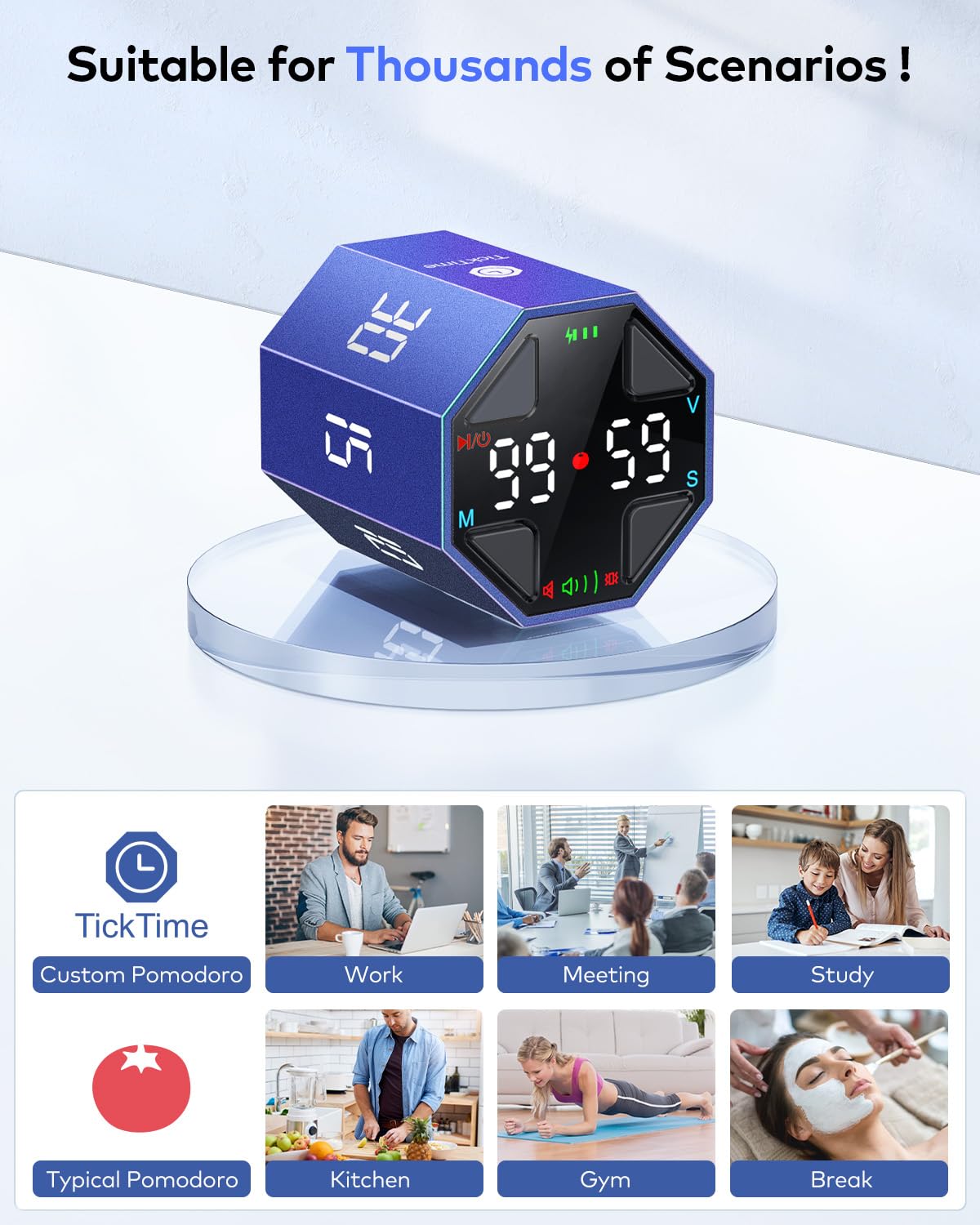 Ticktime Cubo Pomodoro silencioso: temporizador discreto para sesiones largas.