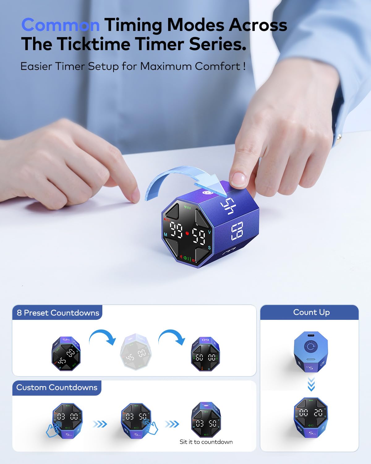 Ticktime Cubo Pomodoro vibracion: notificaciones suaves para recordatorios.