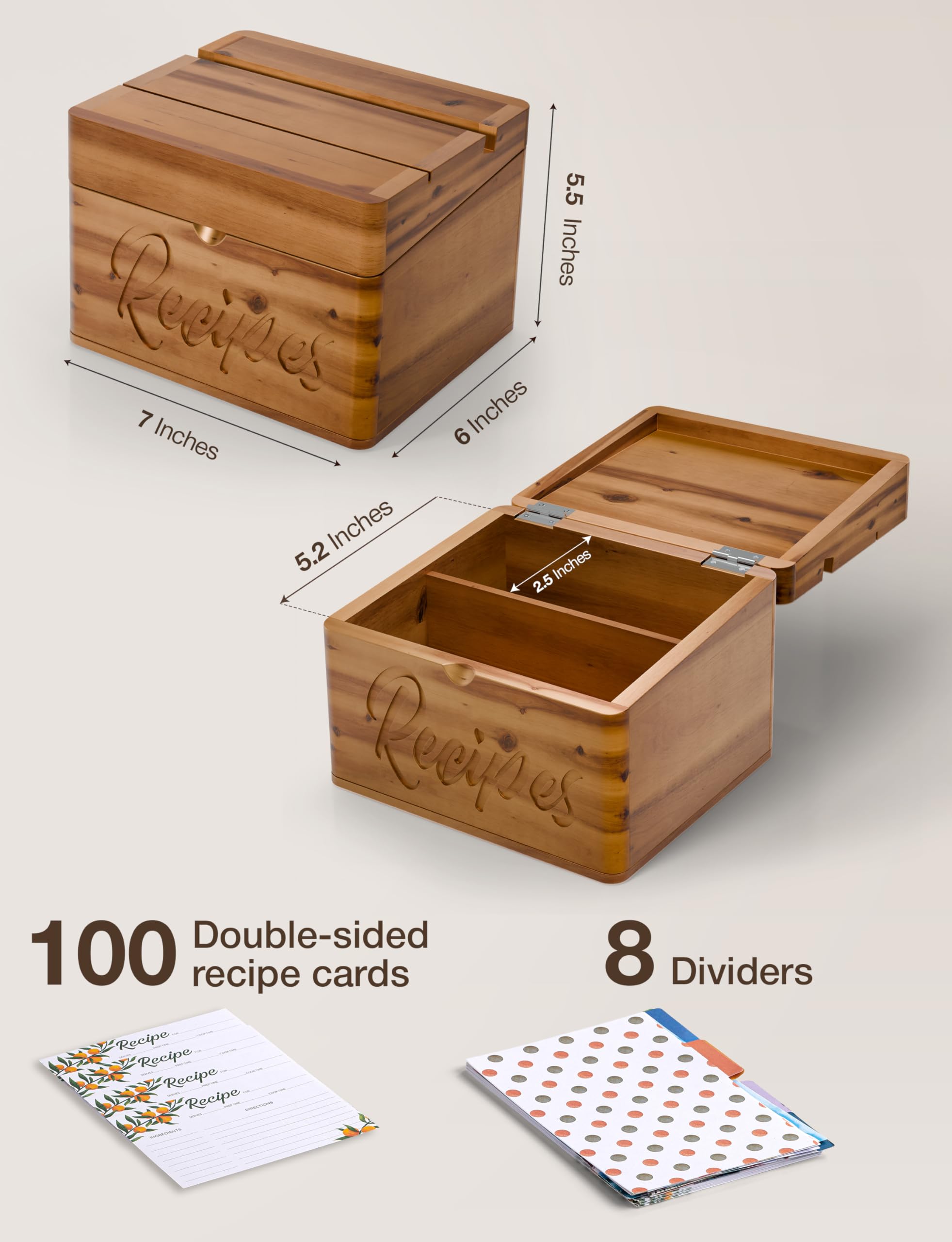 Tidita Acacia Box con 100 cartas de recetas para planificar menús y recuerdos.