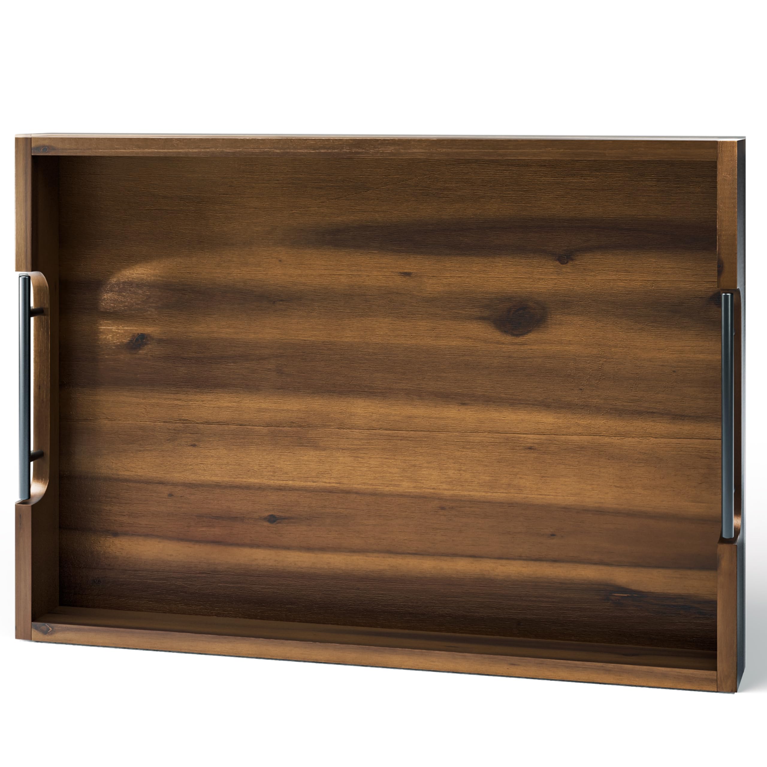 Tidita bandeja de acacia 20 pulgadas con acabado nogal lista para decoración de sala.