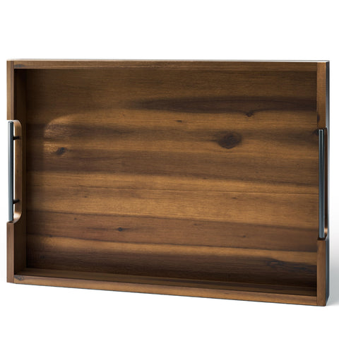 Tidita bandeja de acacia 20 pulgadas con acabado nogal lista para decoración de sala.
