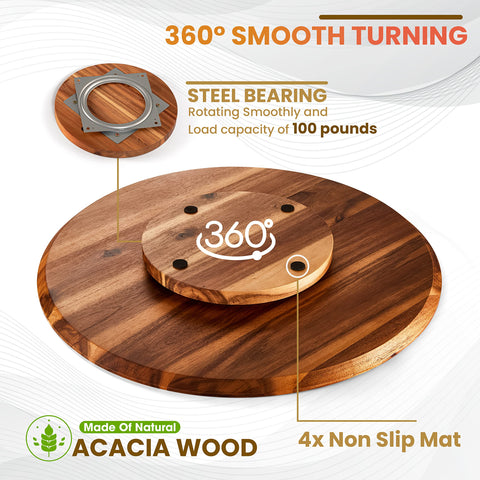 Tidita bandeja giratoria de acacia, ideal para quesos y charcutería