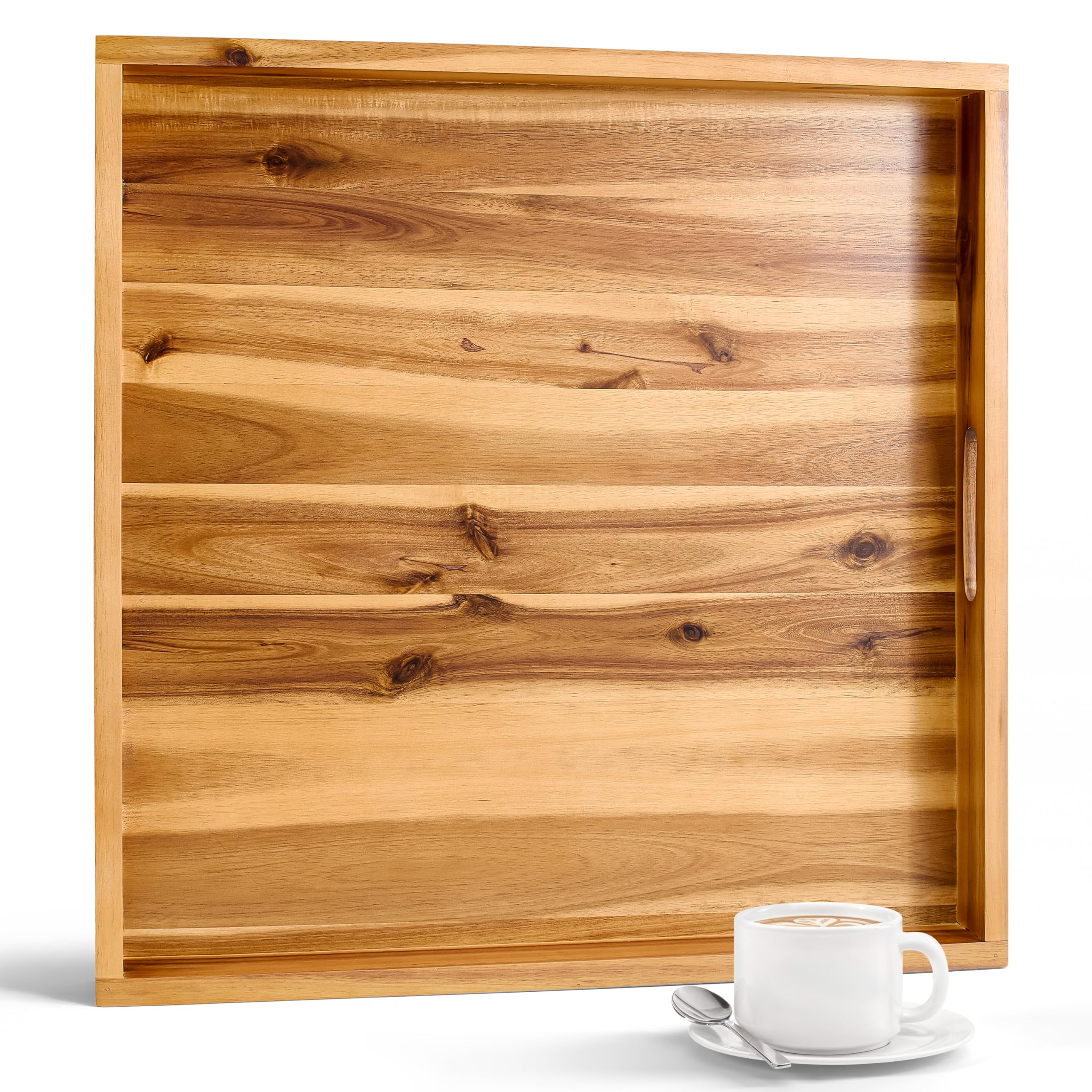 Tidita bandeja otomano de madera acacia de 20 pulgadas, ideal para servir desayunos.